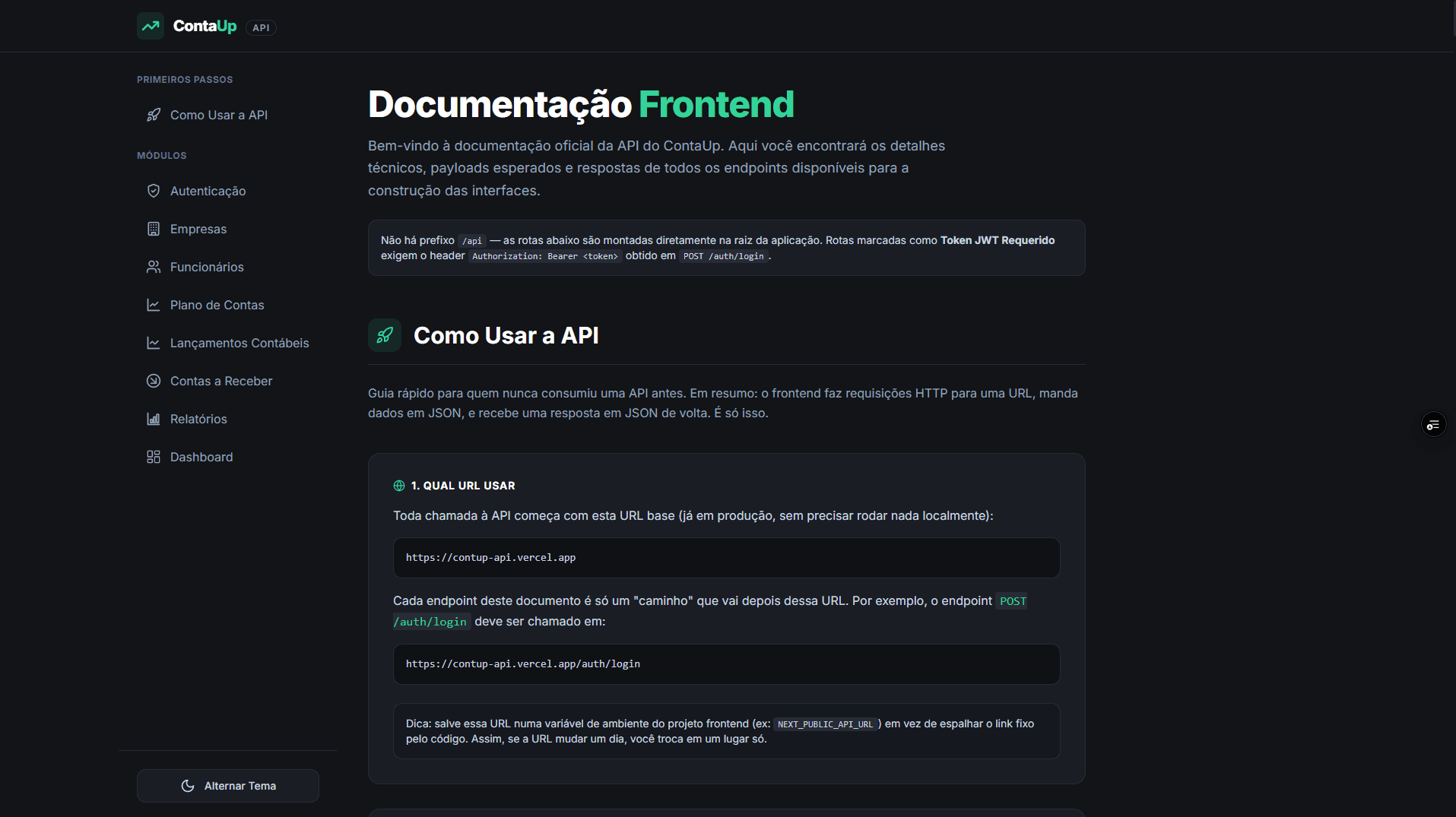 Documentação da API — Interativa e gerada nativamente