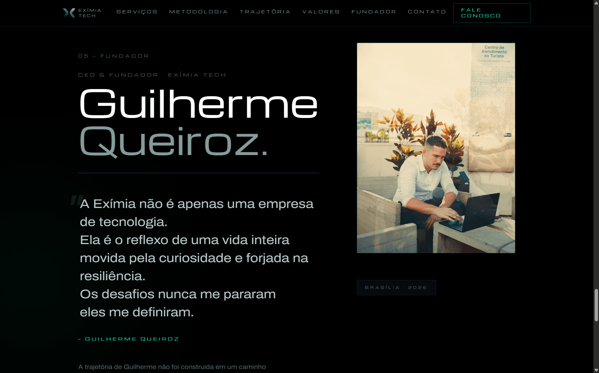Fundador — seção editorial com foto e citação